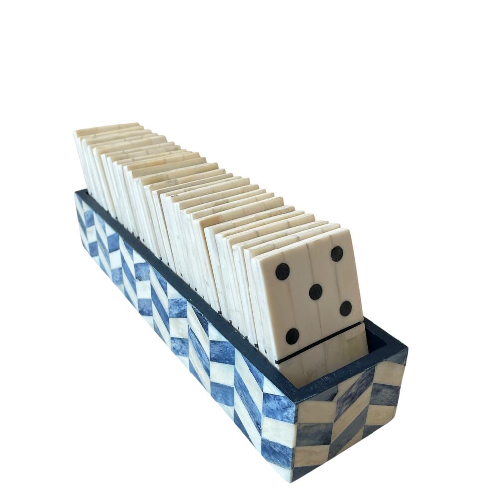 Perry Ellis x MELA ARTISANS 28pc Handcrafted Bone Inlay Domino Game Set NEW - Picture 11 of 16